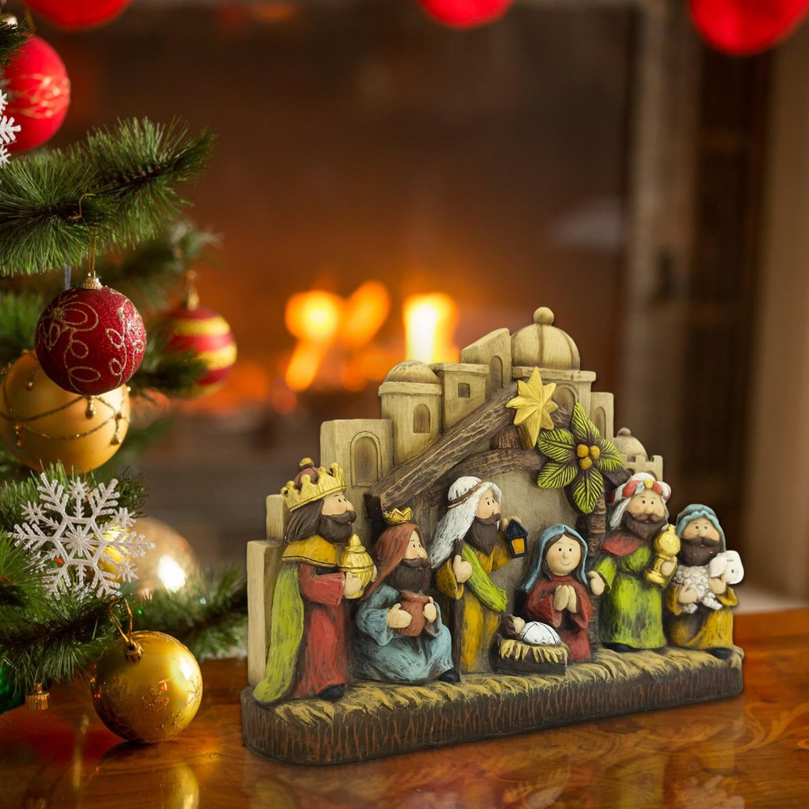 Weihnachtskrippe – Klassisches Kunstharz Krippenset | Tischdekoration mit