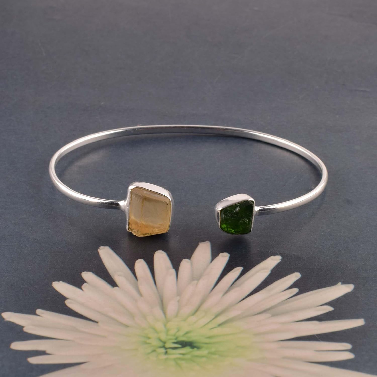 Natural Raw Chrome Diopside and Citrine Cuff Bracelet, Healing Crystal Cuff Bracelet, Bangle Bracelet, Rough Gemstone Bracelet, Jewelry For Woman (chrome-diopside and citrine) - Image 6