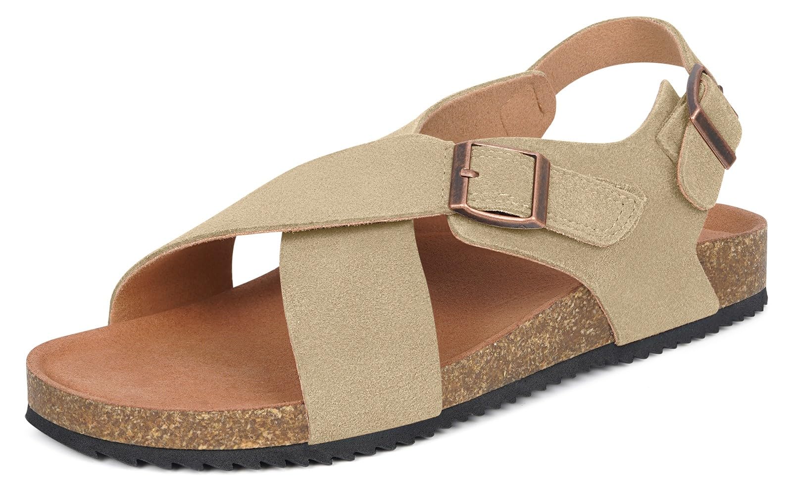 Dokela Sandalen Damen Mit Kork Fußbett Sandale Sommer Bequem Pantoletten aus Leder Elegant Fußgewölbestütze 36-42