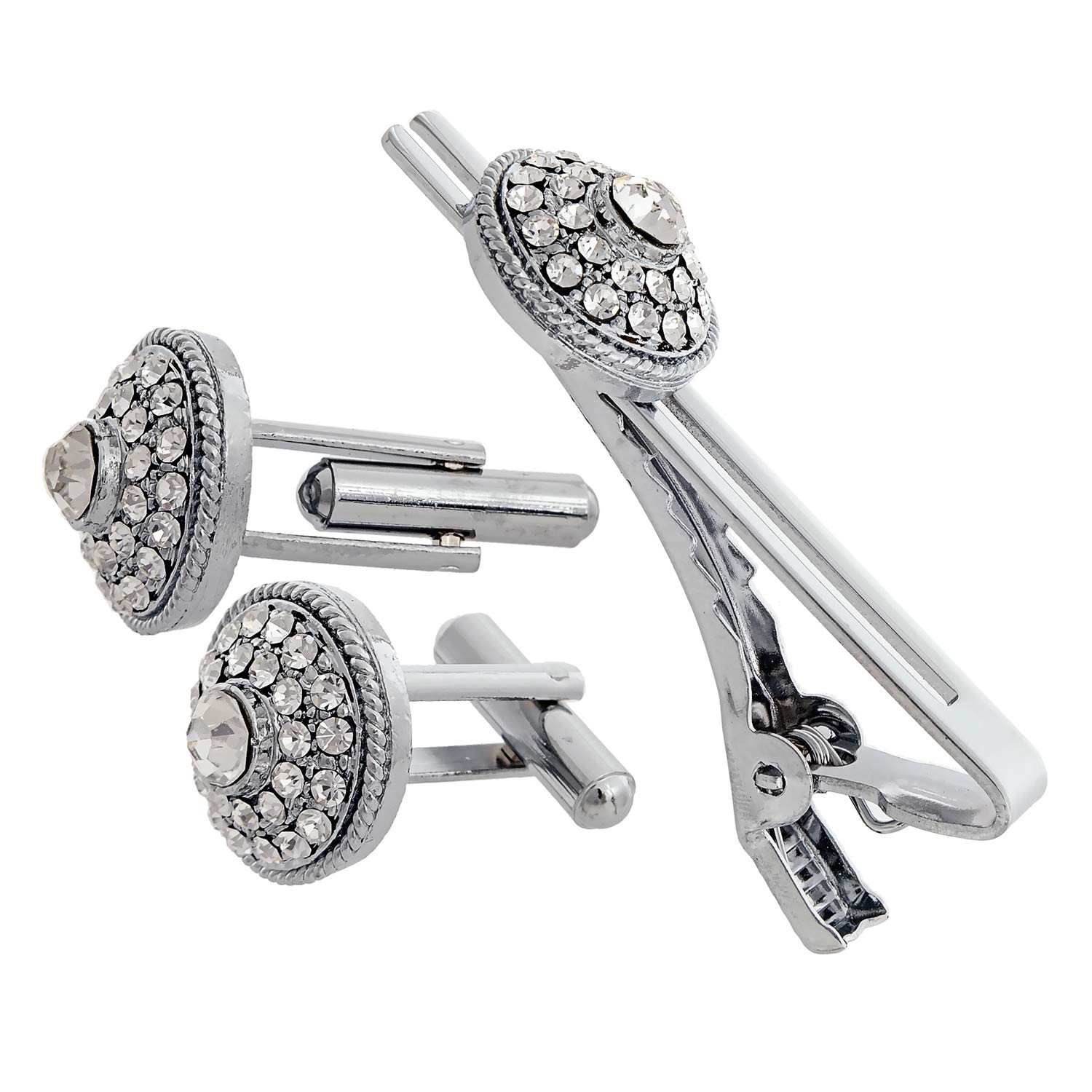 Lucky Jewellery Unique Men Jewelry Stone Silver Plated Black Sleeve Button Formal Cuff Button Wedding Shirt Button, Suit, Blazer Cufflinks with Matching Tie Pin Gift Set For Men (416-M4C5-CRA5281-W-S) (B07M6HJTCR) Amazon Price History, Amazon Price Tracker