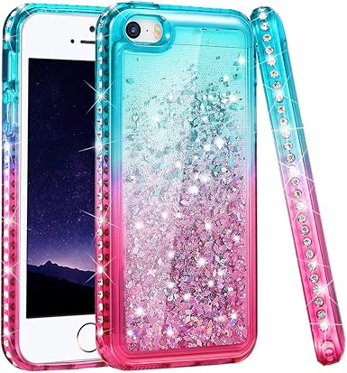 Amazon Com Ruky Iphone 5 5s Case Iphone Se Case 16 Gradient Quicksand Series Glitter Flowing Liquid Floating Sparkly Bling Diamond Soft Tpu Girls Women Cute Case For Iphone 5 5s Se Aqua