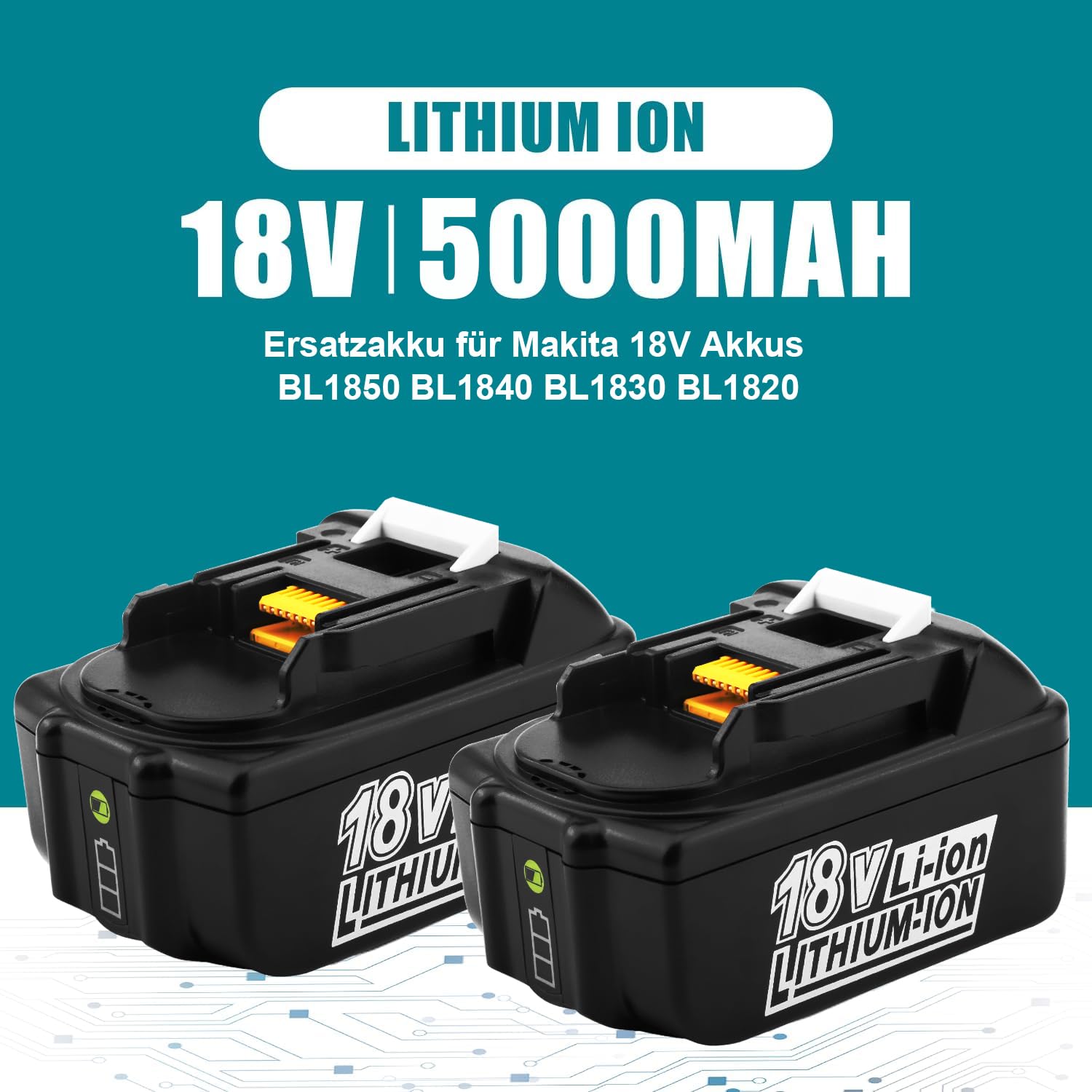 Energup 2 Stück 18V 5000mAh Li-ion Ersatzakku + DC18RD Dual Port Ladegerät für Makita 18V Akku BL1850B BL1830 BL1840 BL1850 BL1860 BL1815 BL1820