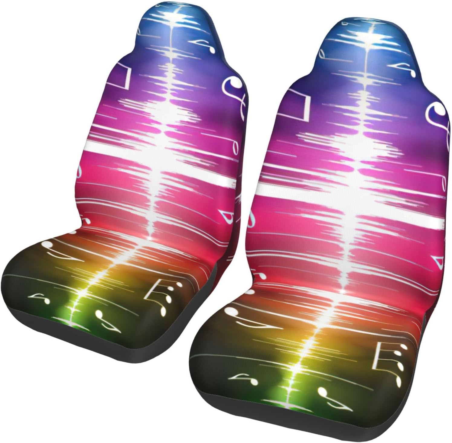 Jumping Musical Notes Print Car Seat Covers 2 Pcs Front And Rear Bench For Cars, Easy To Install Protector Auto Accessories