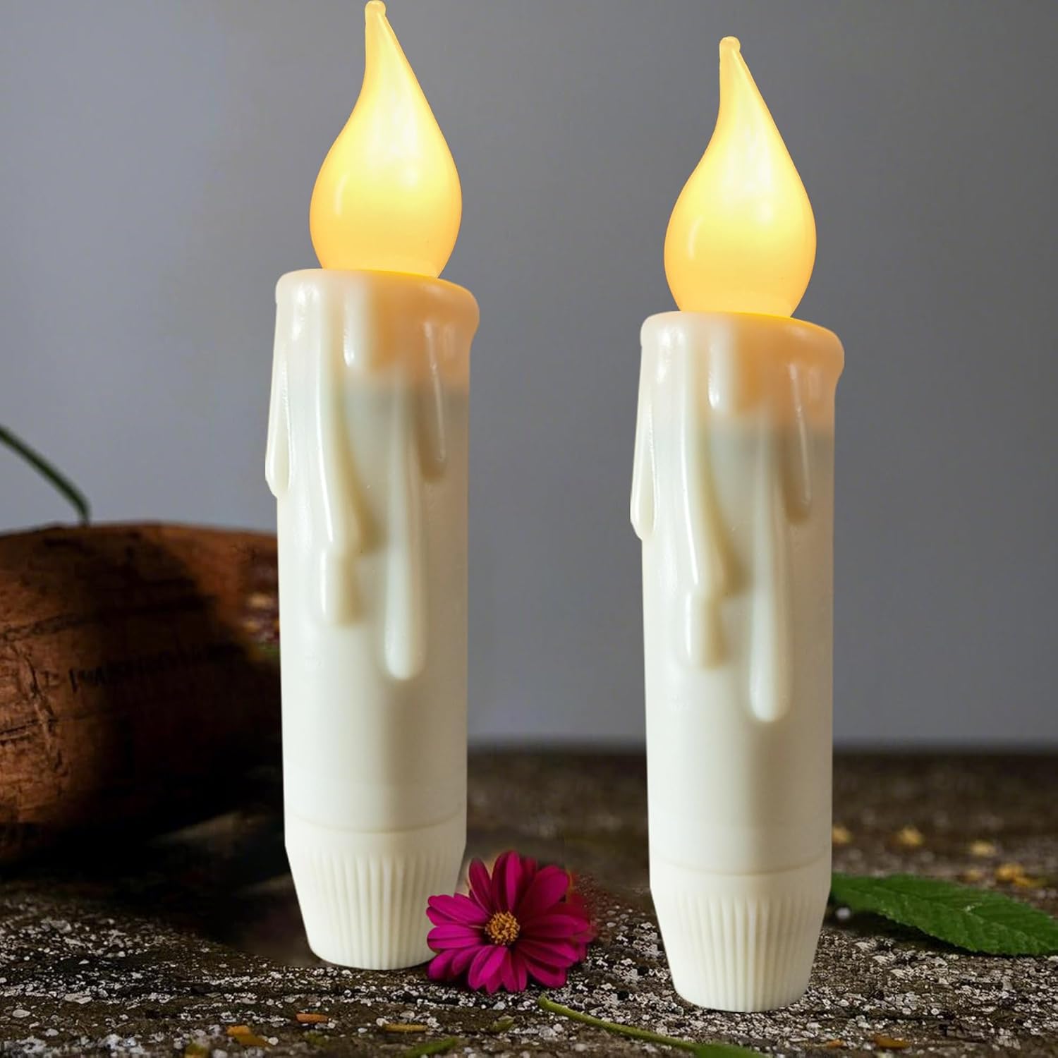 LINCOUNTRY.Short Wax Flameless Taper Candles Battery Operated Flickering Flame with Timer,Ivory LED Candlesticks 4.65 Inches for Home Christmas Wedding Decor, 2 Pack