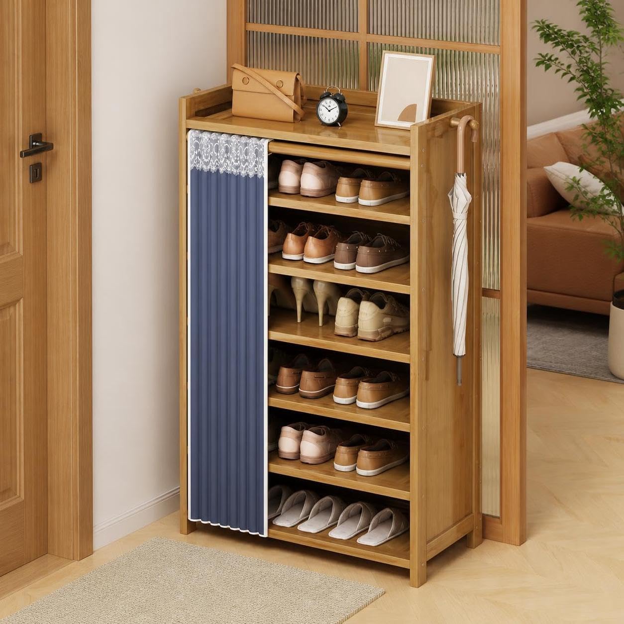 Entryway Coat and Hat Rack with Multi-Tier Shoe Storage, Integrated Shoe Cabinet, Bag Organizer, Dustproof Design for Home Entryway Organization