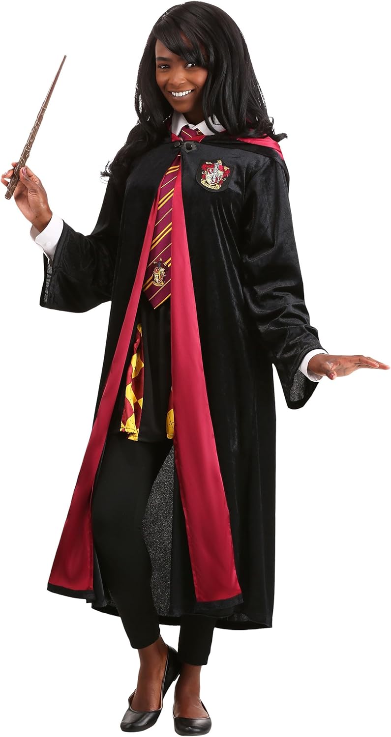 Adult Plus Size Deluxe Harry Potter Hermione Costume, Gryffindor Robe for Wizard Outfit, Cosplay & Halloween