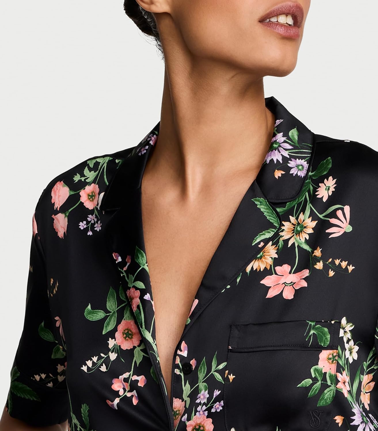 Victoria's Secret Satin Pajama Set, Short Sleeve Button Down Shirt & Shorts, Sleepwear for Women (XS-XXL) - Image 3