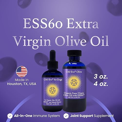 Vista 2 de C60 EVO Dog Lover Set - Una botella para cada uno de ustedes, ESS60 puro en aceite de oliva virgen extra para humanos y caninos, suplementos