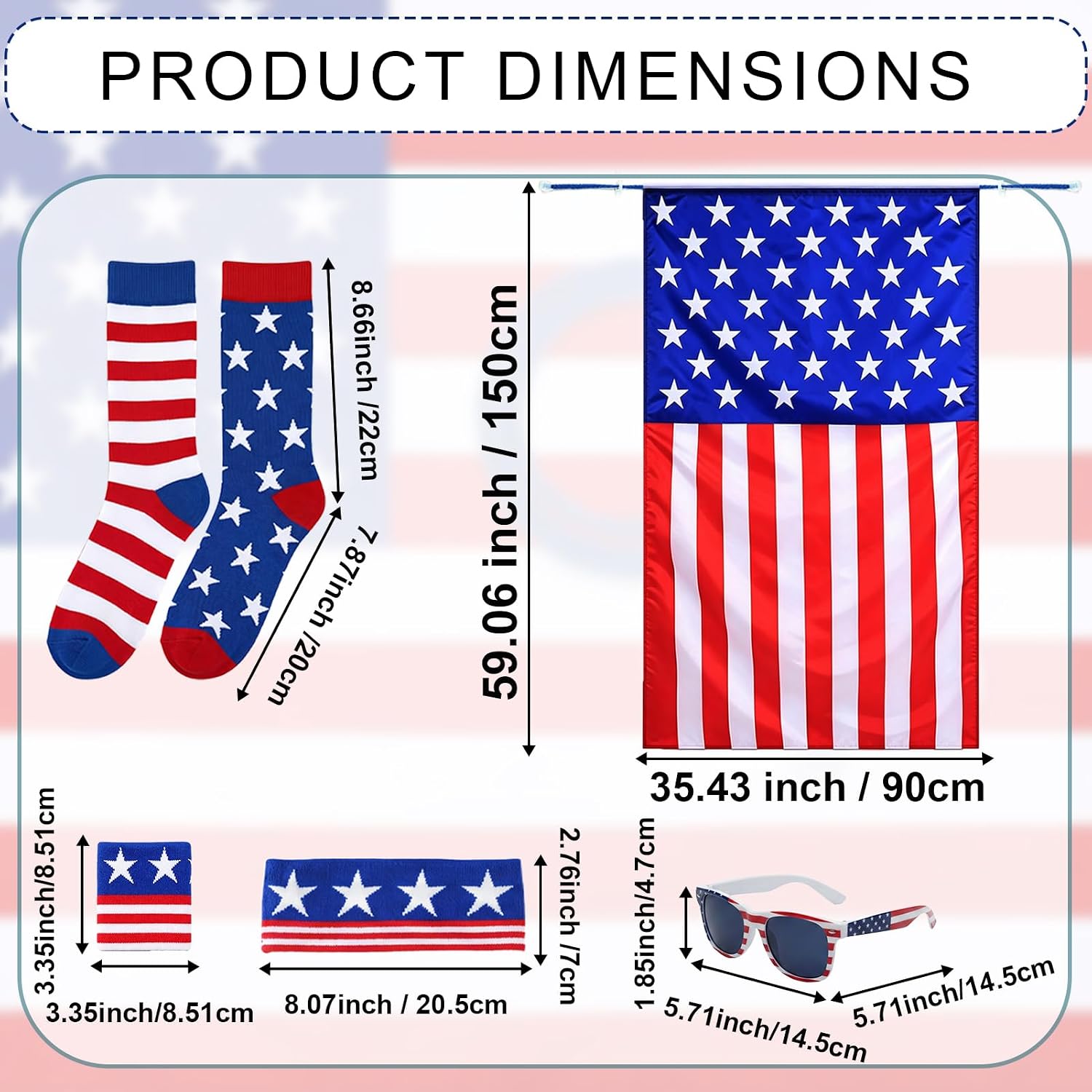 American Flag Costume Cape 4th of July Accessories for 250th Anniversary American Flag Headband Wristbands Sunglasses and Socks for Independence Day