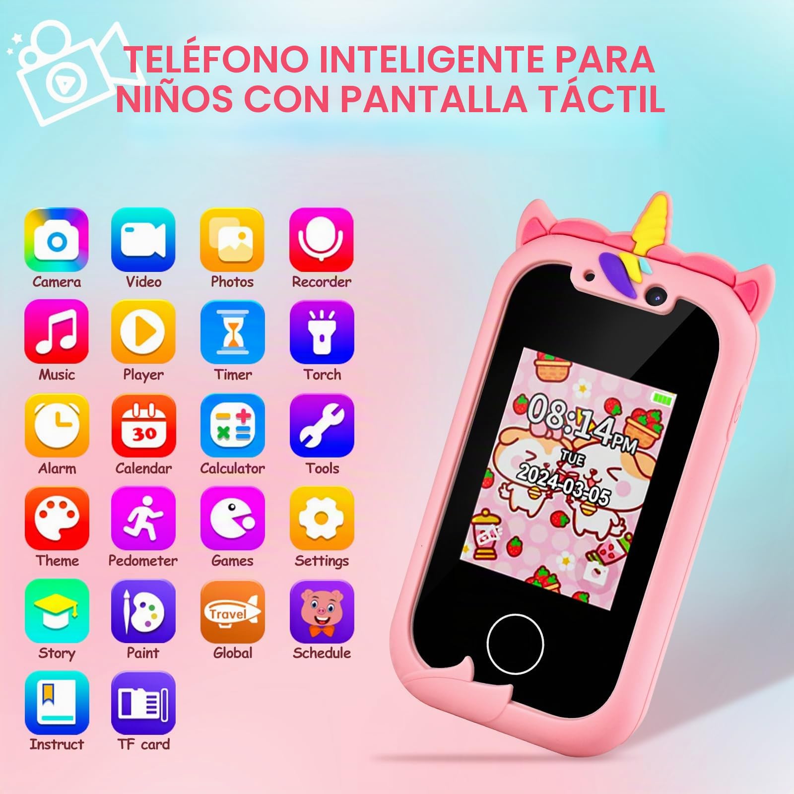 Movil Niños Smartphone Telefono para Niños Móvil Teléfono Moviles Telefonos para Niña Niños 2 3 4 5 6 7 8 9 10 11 12 Años