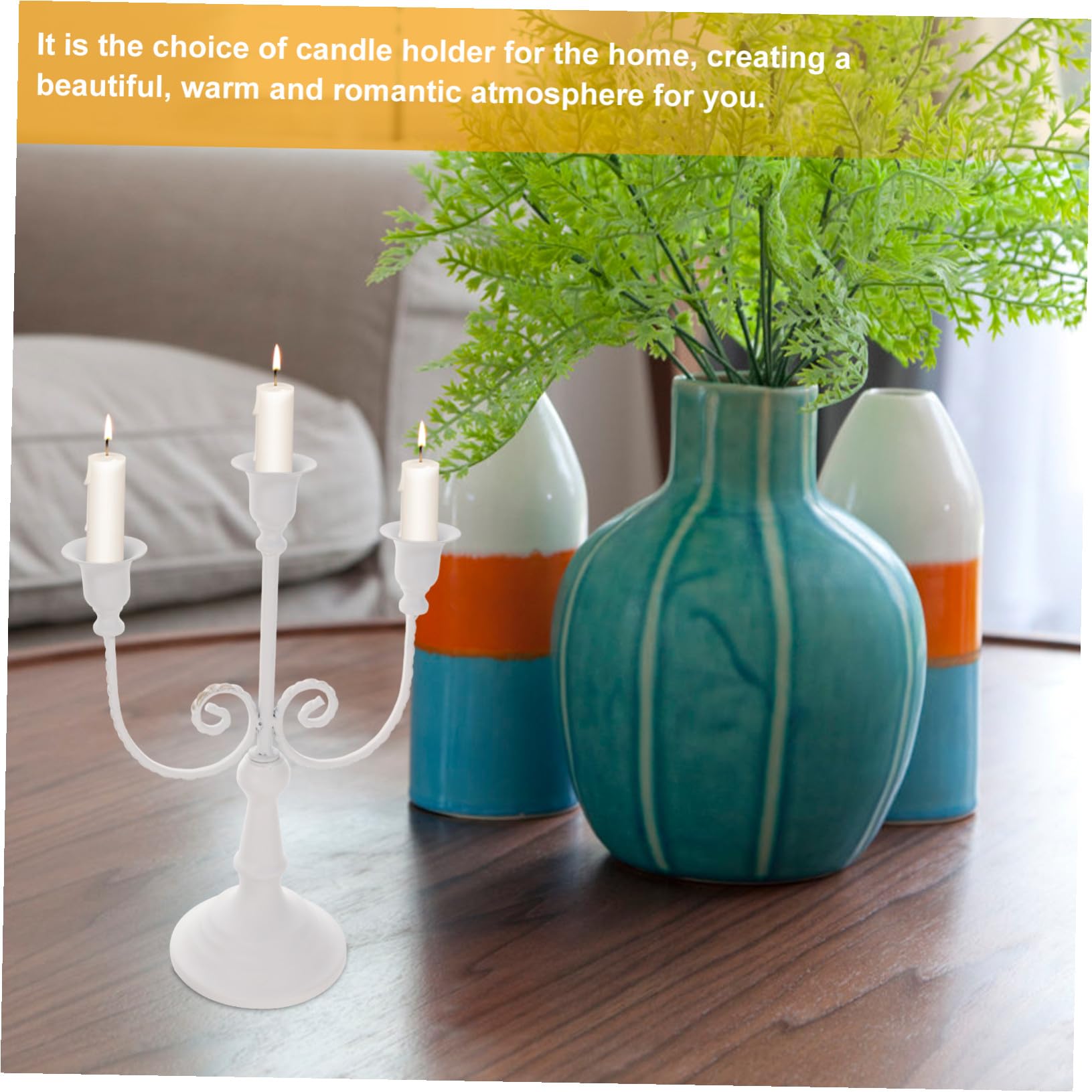 Candelabro in Ferro Stile Europeo a 3 Braccia Bianco Decorazione Staccabile per Tavolo Ambiente Halloween e Ringraziamento