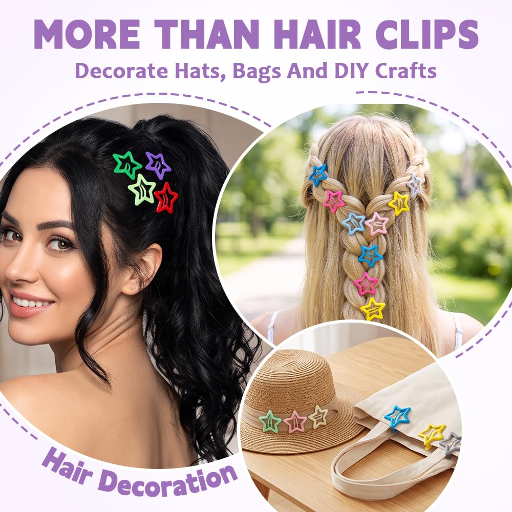 144 Pcs 1.2 Inch Star Hair Clips, 24 Colors Non-Slip Metal Snap Hair Barrettes, Y2K Colorful Star Hair Clips, Hair Accessories for Women and Girls image 5