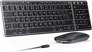 Seenda Bluetooth Rechargeable Keyboard and Mouse for Mac OS, iOS, Multi-Device Wireless Keyboard and Mice Ultra Thin Silent, UK Layout for MacBook, iMac, iPad, iPhone, Black and Space Gray