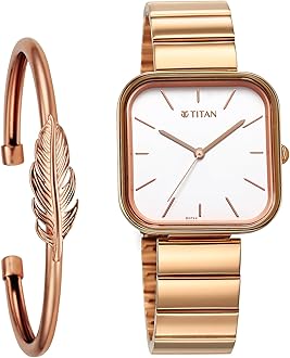 Titan Purple Stackables Quartz Analog White Dial Rose Gold Stainless Steel Strap Watch for Women - NT2715WM01F