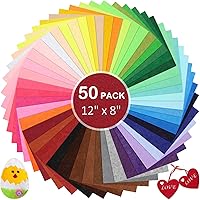 KaKaPops Stiff Felt Sheets 50 Assorted Colors 8x12 Inches - Premium Craft Felt for DIY Sewing Patchwork & Home Decor