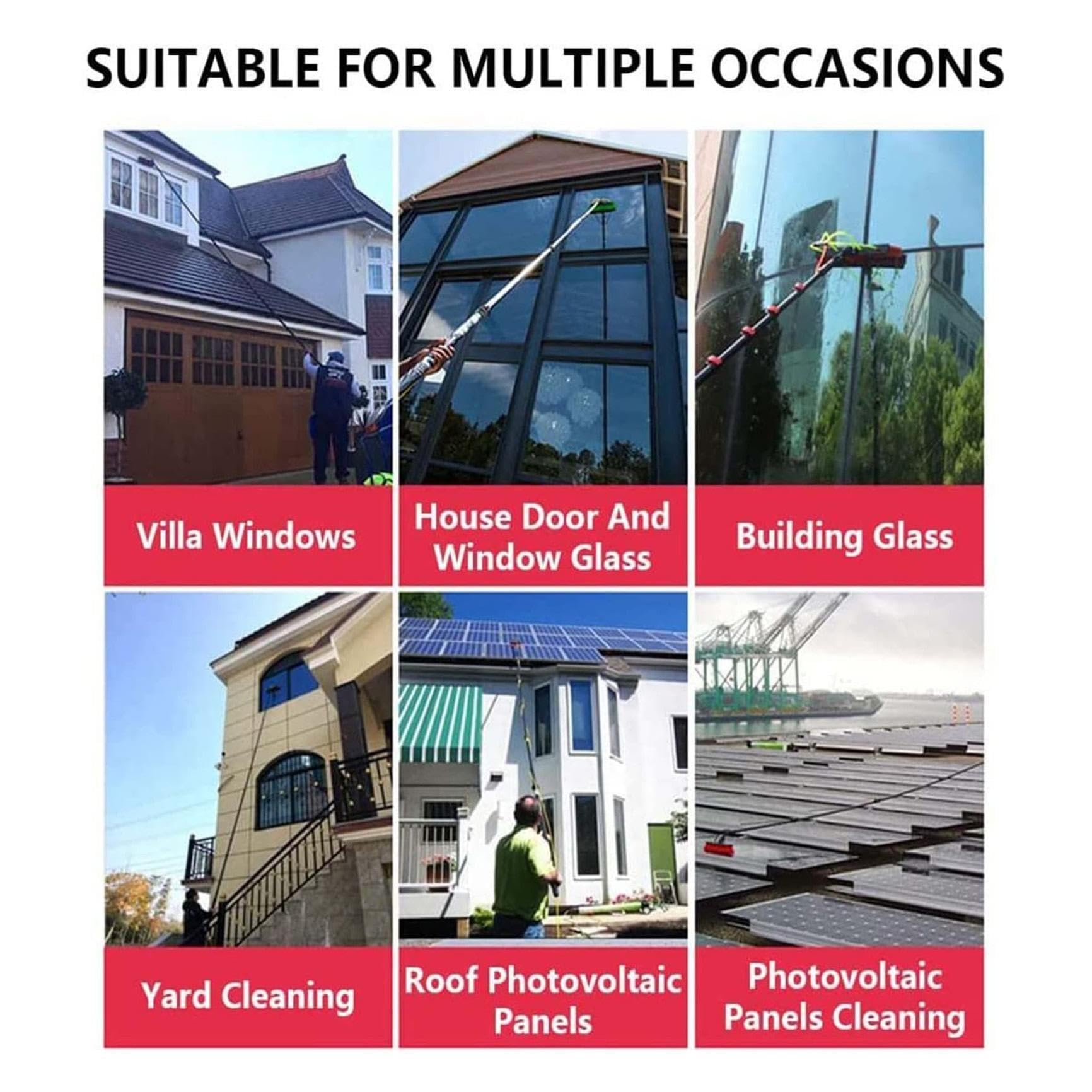 Telescopic Window Cleaner Kit 3.6M Extendable Pole with 35cm Brush Head for Water Fed Window Cleaning and Solar Panel Washing