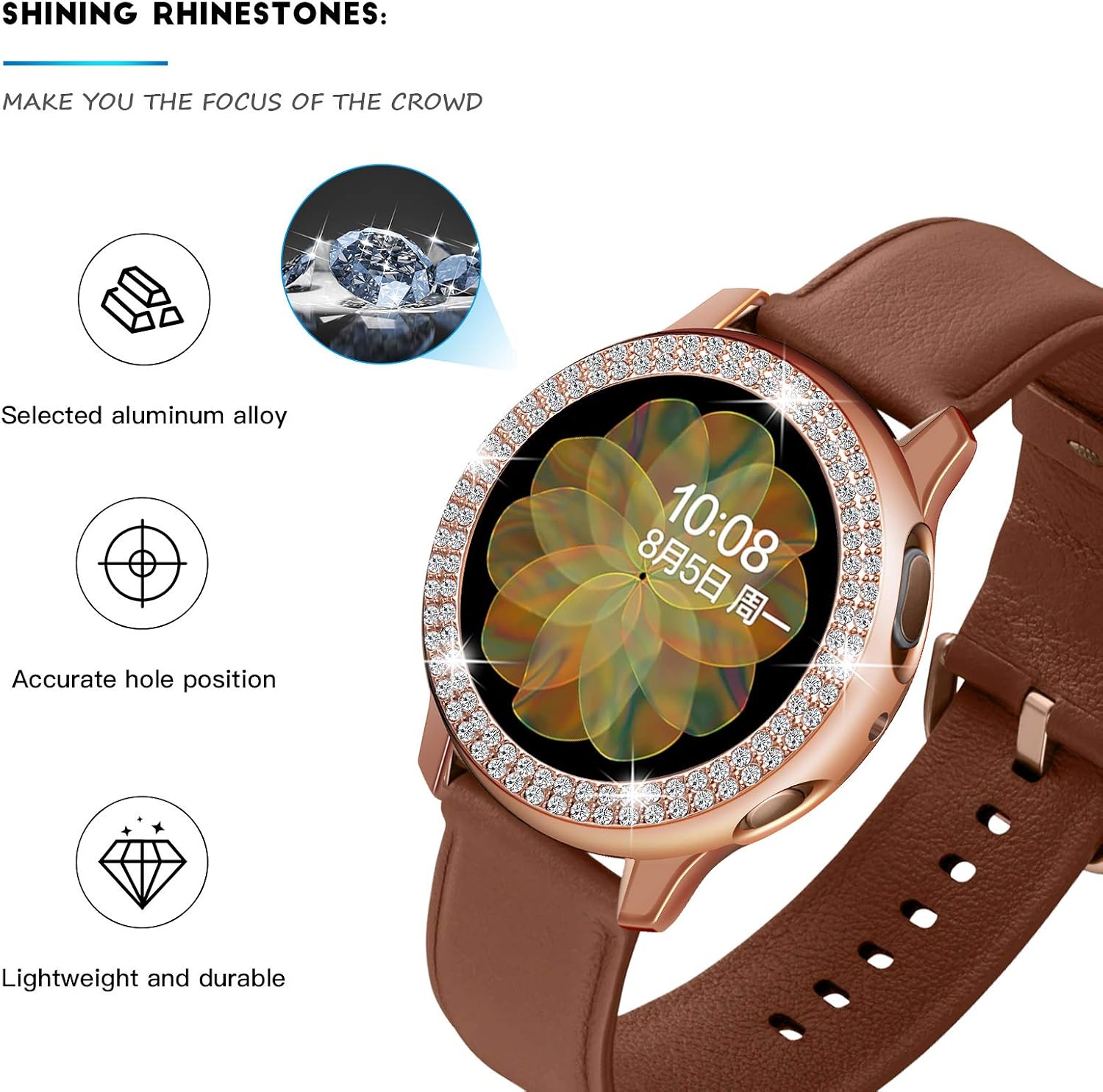 10 Pieces Watch Case Protector Only Compatible with Samsung Galaxy Watch Active 2-40mm, Bling Crystal Rhinestone Watch Cover No Screen Film, Plated Hard Frame for Girl Women, 10 ColorsFD (40 mm)