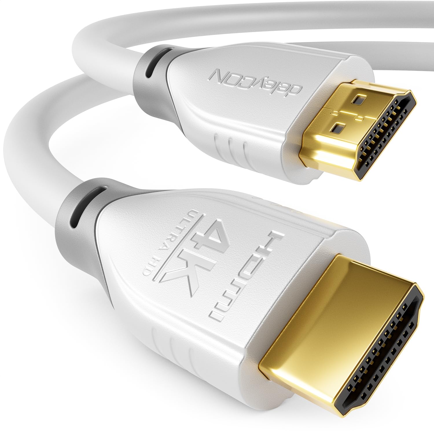 deleyCON Cavo HDMI 5m 4K@60Hz 2K@165Hz con ARC UHD HDR 3D Alta Velocità 18Gbps Cavo HDMI per PS4 Soundbar Televisione Blu-Ray Proiettore Computer Portatile TV PS5 Console PC Monitor - Bianco Grigio