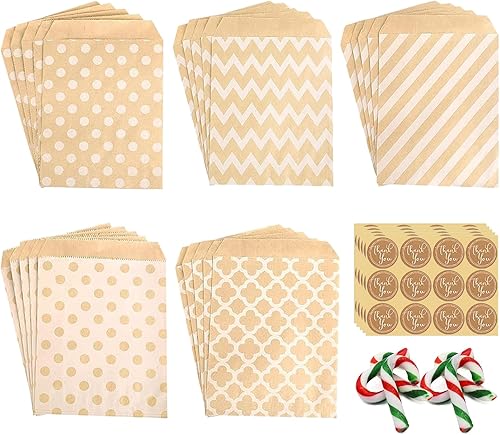 Elvielsl Paquete de 100 bolsas de papel kraft marrón, bolsas planas de 5 x 7 pulgadas, bolsas de papel para dulces, bolsas de regalo pequeñas para