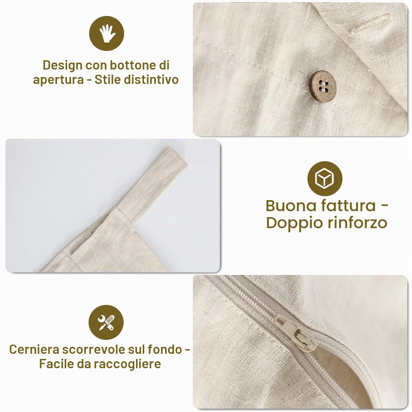 Cesto portabiancheria da appendere, 100% lino, da appendere alla porta, salvaspazio, con bottoni e cerniera, per casa e viaggio