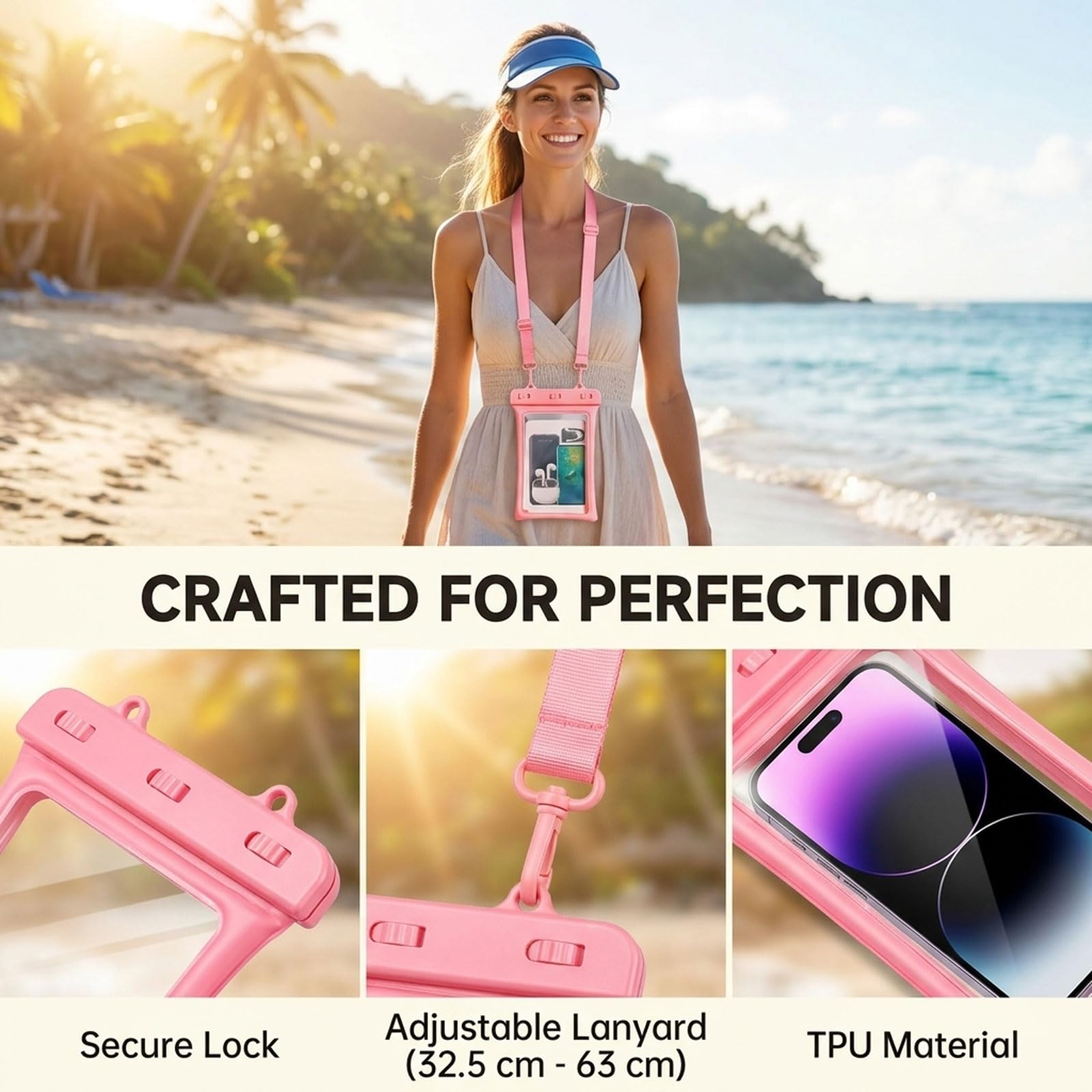 2er Set IPX8 Custodia Impermeabile per Smartphone - Custodia Galleggiante per telefoni Fino a 10,0 Pollici con Cordino per Spiaggia, Piscina, Immersioni e Viaggi