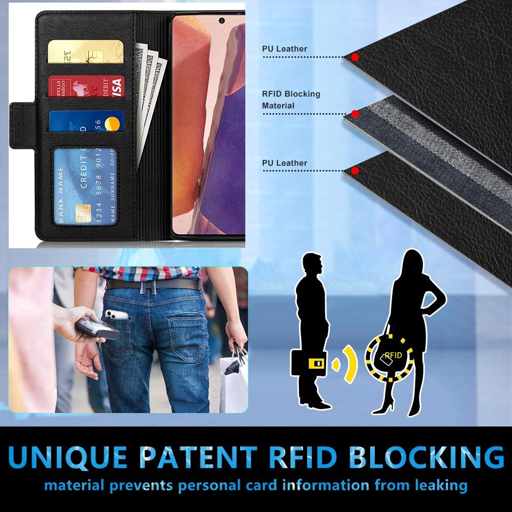 FYY Wallet Case for Samsung Galaxy Note 20 6.7", [Kickstand Feature] Luxury PU Leather Wallet Case Flip Folio Cover with [Card Slots] and [Note Pockets] Black