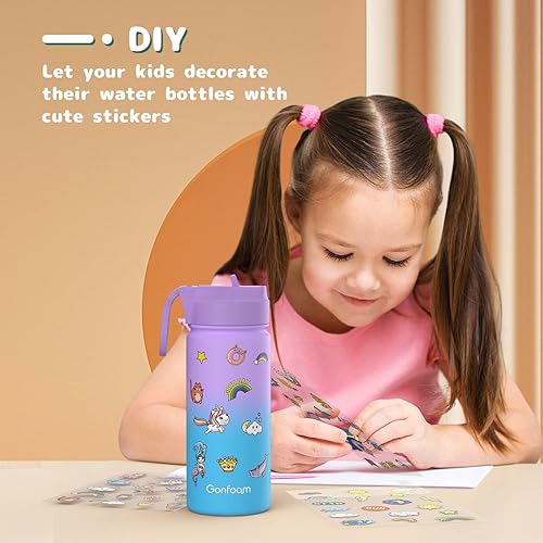 Miniatura 6 de Botella de agua para niños, botella de agua para niños de 16 onzas para la escuela, regalos para niños y niñas (paquete de 2, azulmorado)