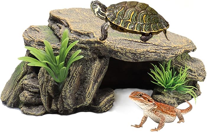 Amazon Co Jp 水族館樹脂両生類亀日光浴島カメ登山プラットフォームタンク水石岩爬虫類洞窟はしご装飾 ペット用品