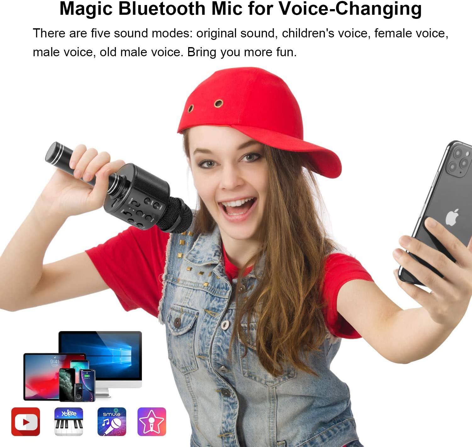 YONHAN 2 Pack Microphones for Kid Wireless Bluetooth Karaoke Microphone for Singing, Portable Handheld Mic Speaker Music Player Recorder for Christmas, Birthday, Home Party (Black)