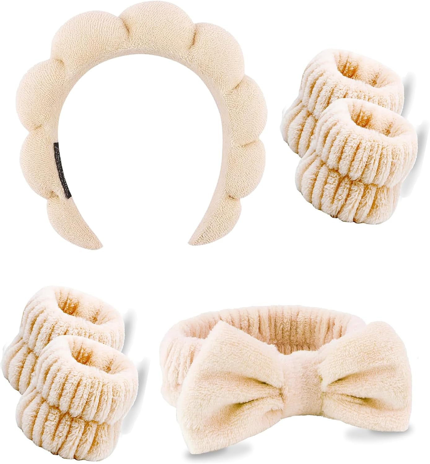 6-Piece Women's SPA Shampoo Hairbands, Suitable for Face Washing, Combing and Wrist Bracelets, Soft Elastic Skin Care Hairband Set, Is the for Women and Girls (Khaki)
