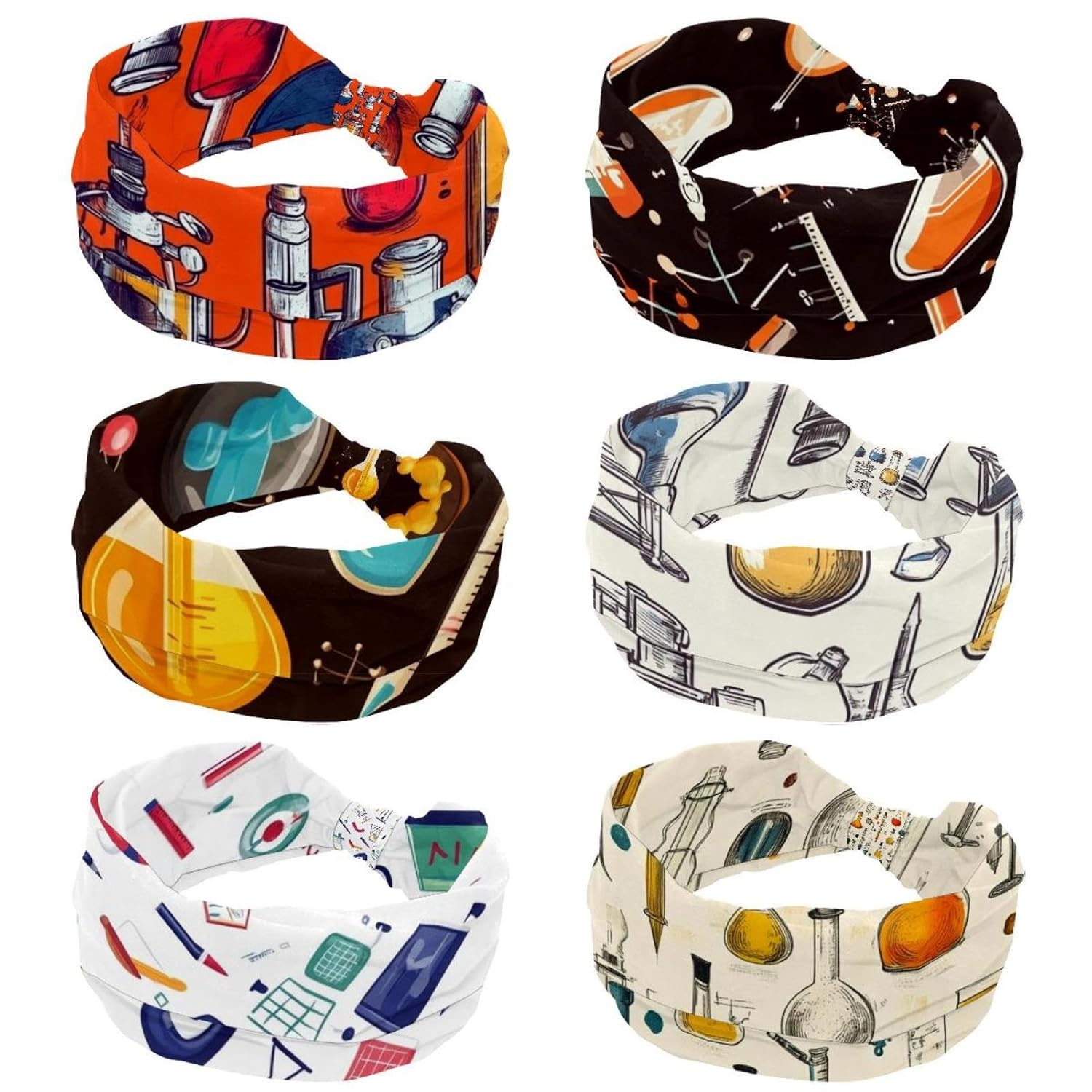 6 Pack Chemistry Biology Physics (2) Headbands for Women, Fashionable Sports Hairbands, Elastic Wide Headbands Non Slip Workout Yoga Sport Headbands for Women