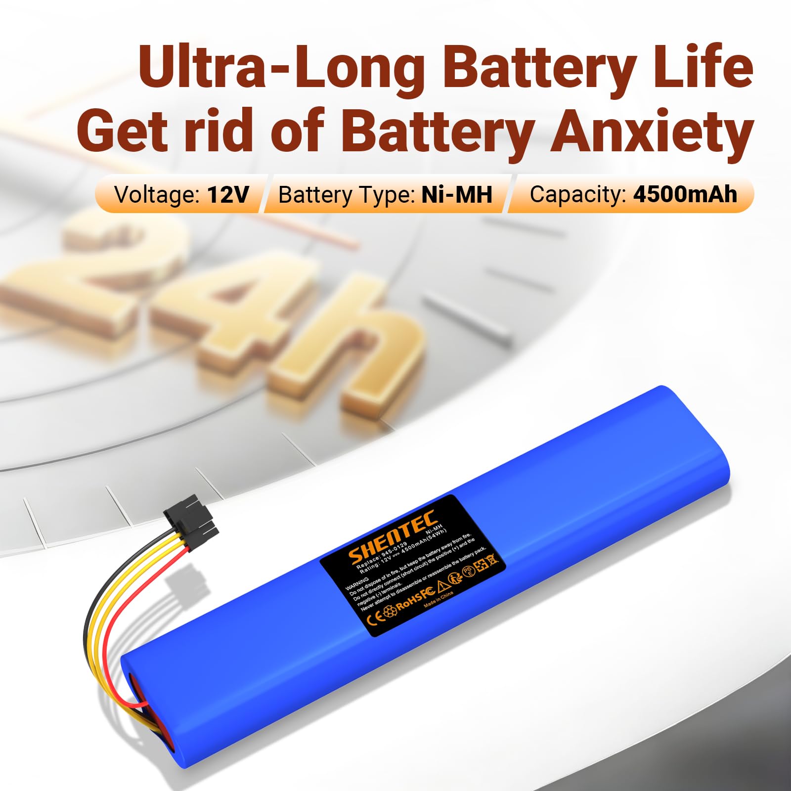 Shentec Batterie Ni-Mh 4,5 Ah 12 V compatible avec aspirateur robot Neato Botvac Series 70e 75 80 85 et Botvac D Series D75 D80 D85 robot aspirateur 945-0174 945-0129 (non compatible avec Neato D3 D5