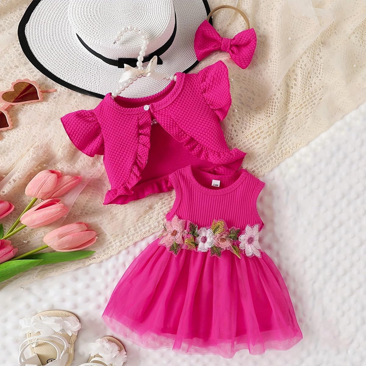 OBEEII Toddler Baby Girls Dress and Cardigan Long Sleeve Bolero Shrug Flower Knit Tutu Dress Fall Outfit with Headband Set