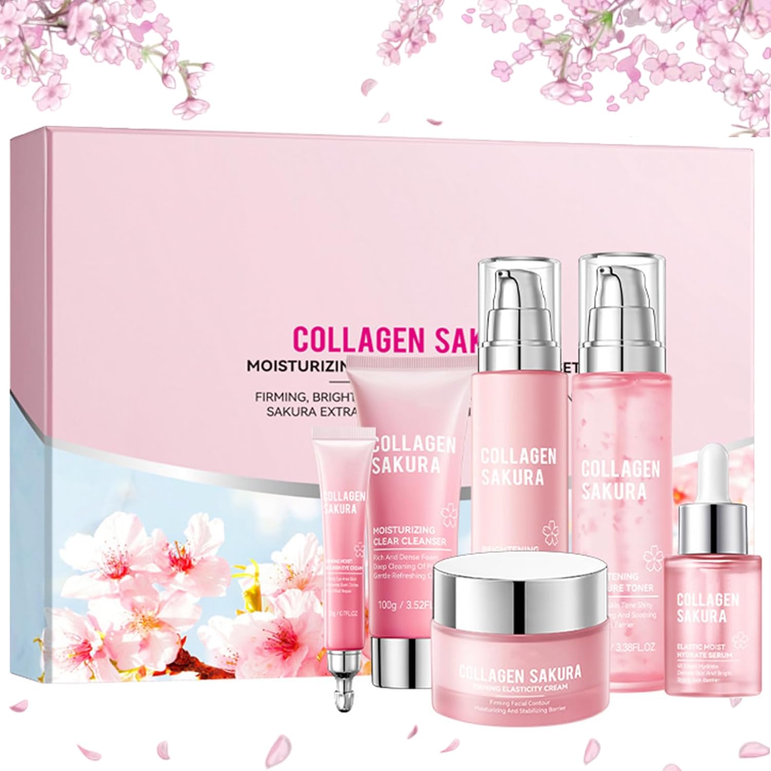 Skin Care Sets & Kits for Women Teenage Girls Set – Cleanser, Toner, Eye Cream, Serum, Lotion, Cream, Sakura Beauty Skincare Kit Gift Set for Firming, Brightening, Deep Moisturizing Repairing (6PCS)