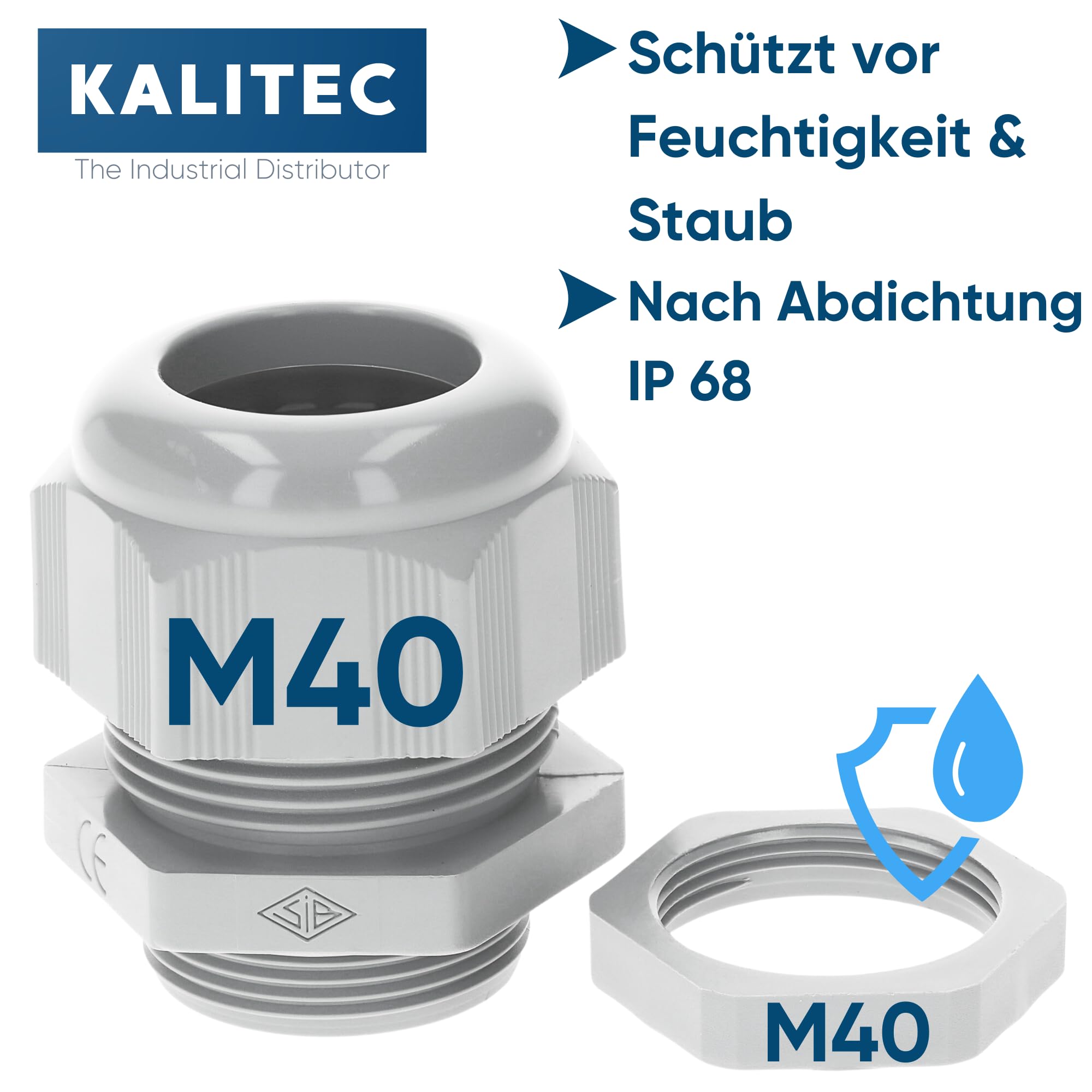 Kalitec 10x Prensaestopas M40 con Contratuerca - Pasacables IP68 Gris