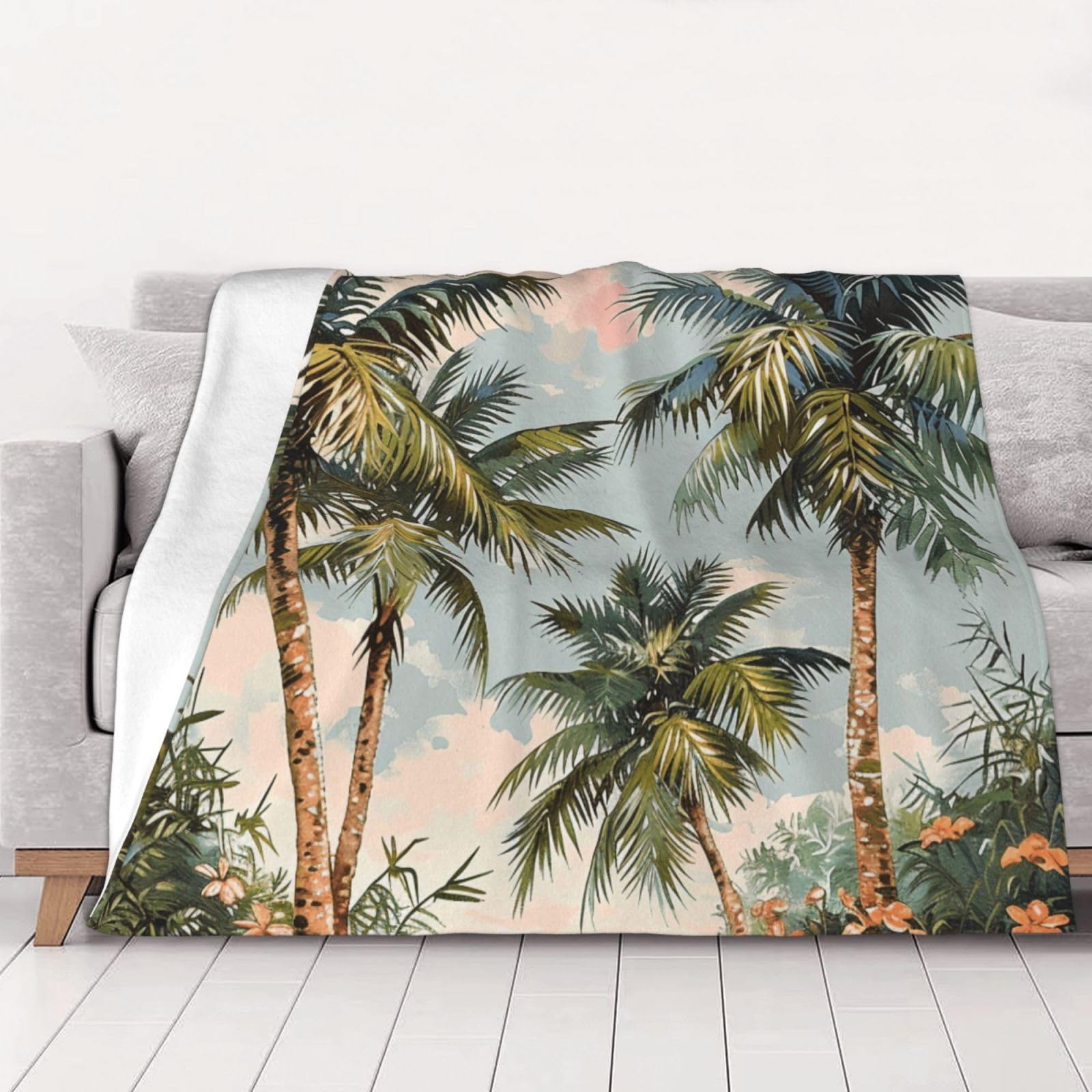 AUBKFELD Tropical Palm Trees Printed Flannel Blanket 200x150 CM, Soft & Warm Throw Blanket for Sofa/Couch/Bed/Car, Gifts for Audlts Women Men