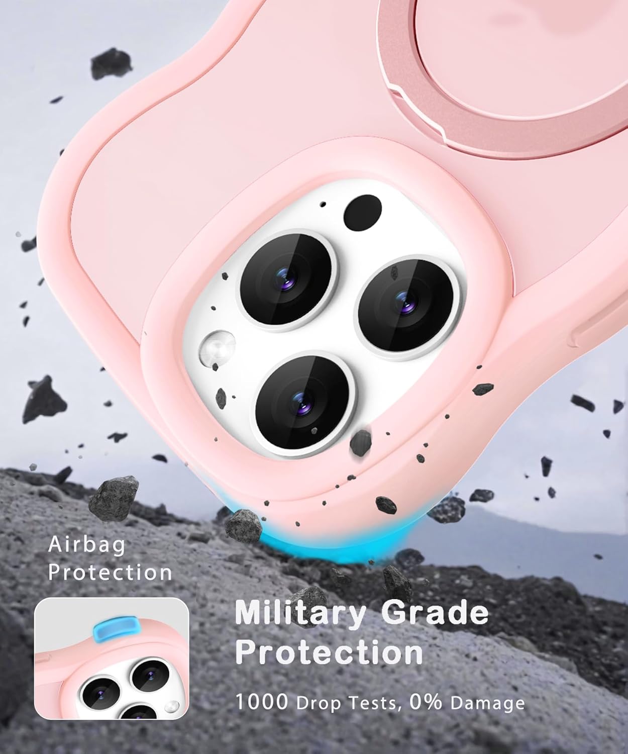 for iPhone 14 Pro Case, Compatible with Magsafe with Invisible Magnetic Ring Stand Wavy Frame Cute Translucent Matte Hard Back Silicone Bumper Shockproof Phone Case Women Girls, Pink - Image 6