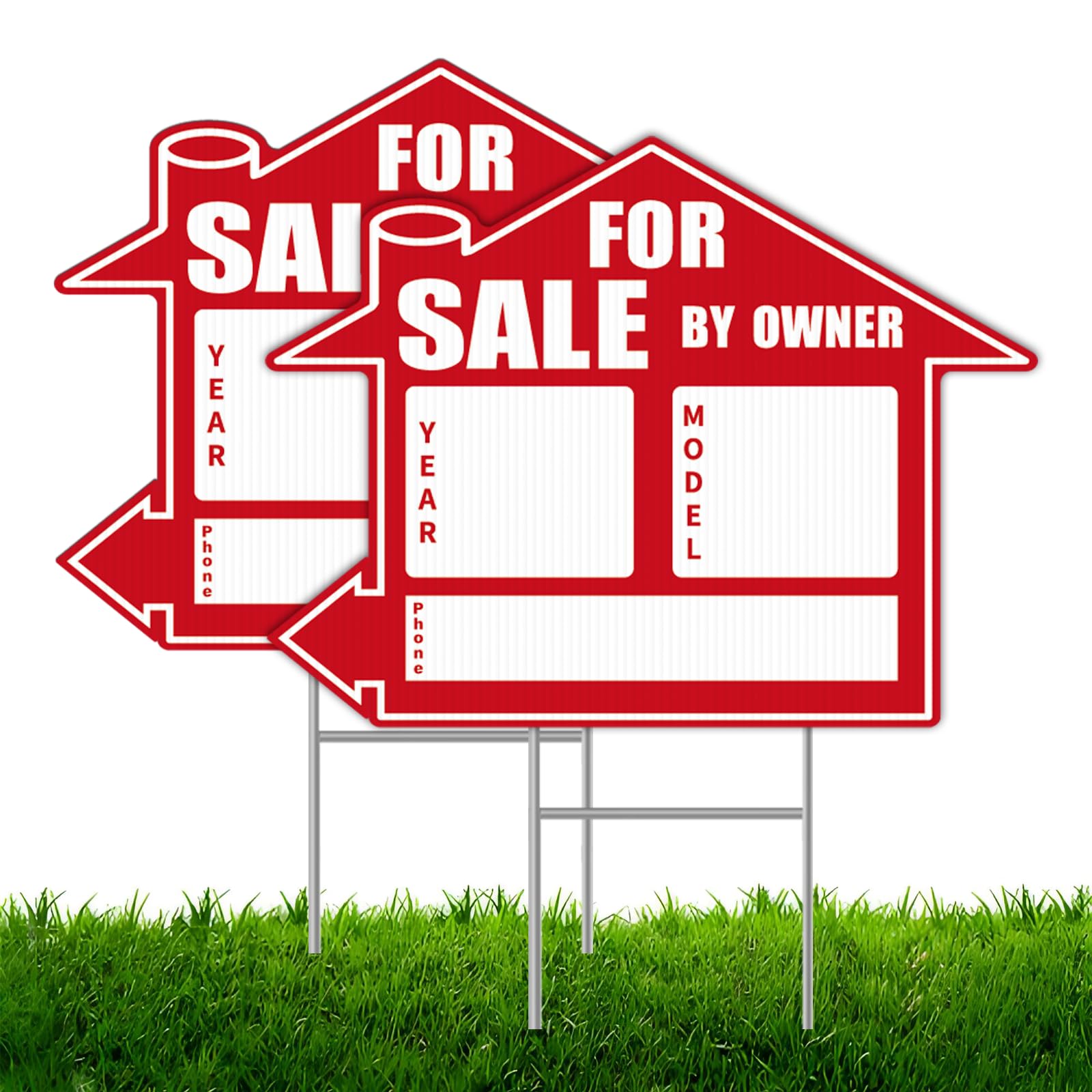 2 Pack For Sale By Owner Yard Sign, 17"x 13" For Sale Signs for Real Estate with Metal H Stakes,Corrugated Plastic Directional Arrows Signs for Home