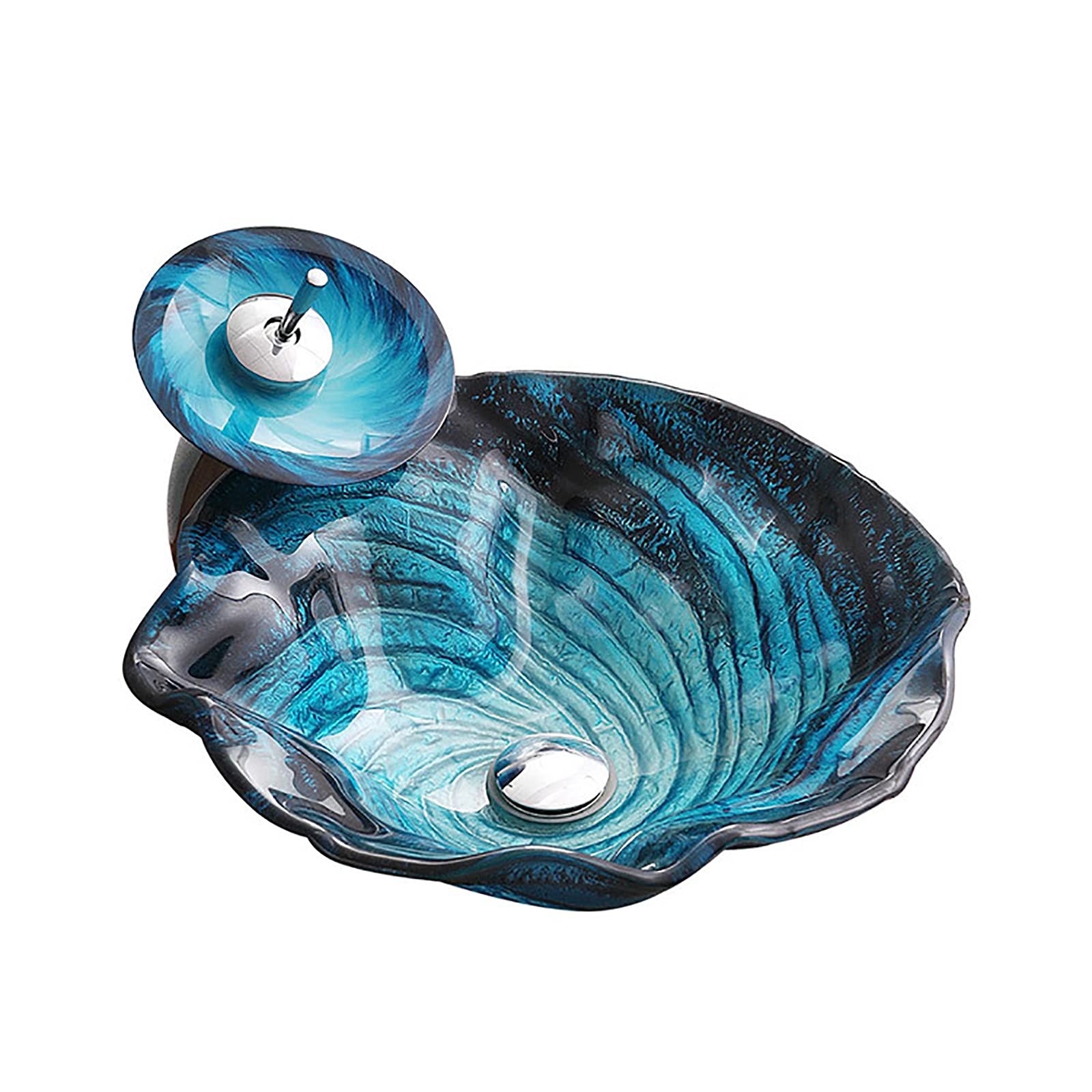 ASerZenith Bathroom Vessel Sink, Countertop Sink Bowl Tempered Glass Vanity Sink Bowl On The Top Creativity Art Vessel Bowl Sink With Drain Combo And Mounting Ring,Only Glass Basin
