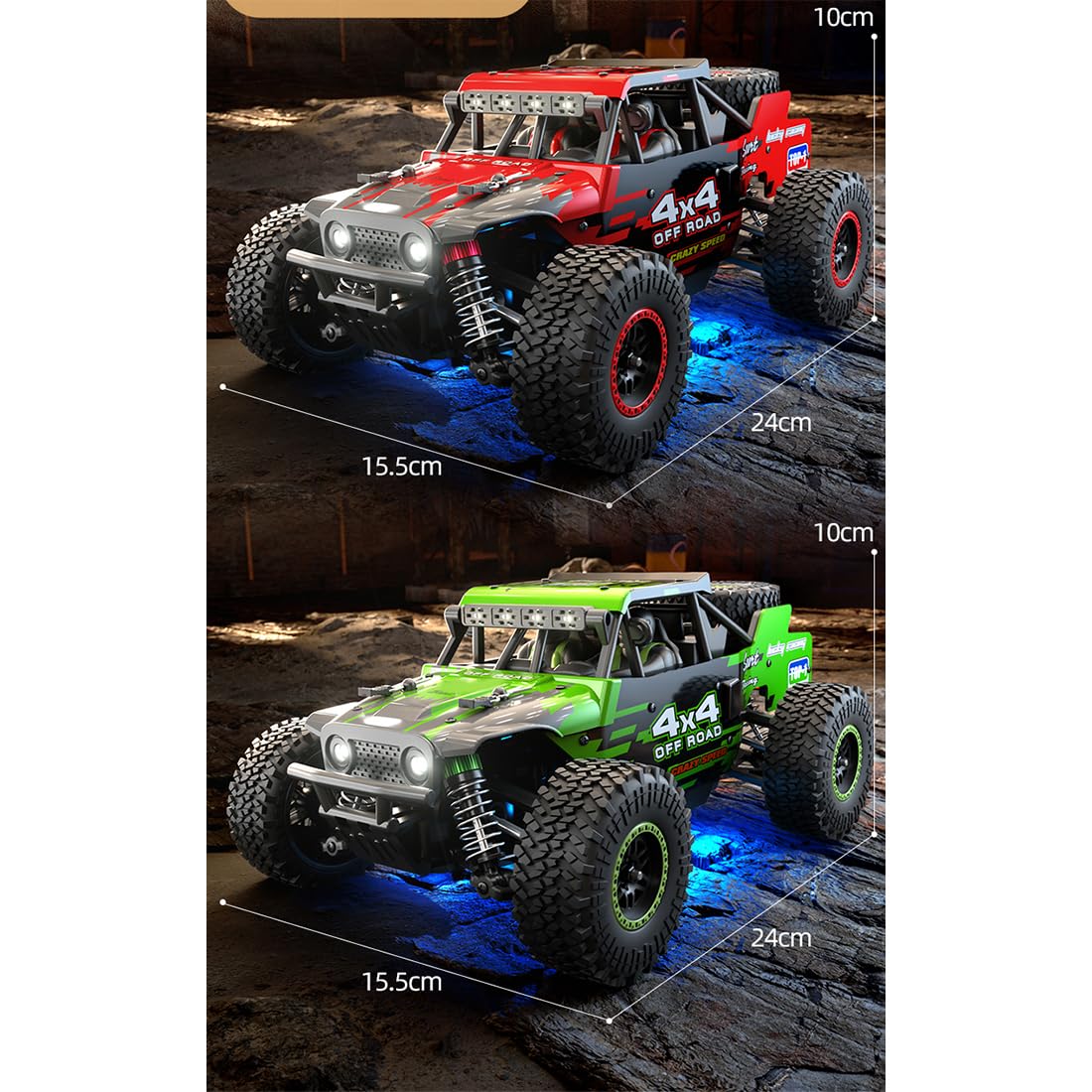 RC Crawler, SG202-PRO skala 1/20 4WD w pełni proporcjonalna metalowa podwozie RC Off-Road Truck ze światłami LED, pojazd zdalnie sterowany klasy hobby (wersja szczotkowana/zielona)