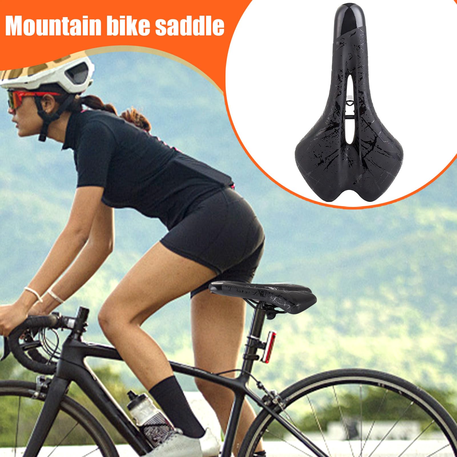 Mountainbike-Sattel, weich gepolstert, bedruckt, hohle Struktur, stoßdämpfend, atmungsaktiv, Fahrradzubehör für Damen und Herren, Straße, Berg : 