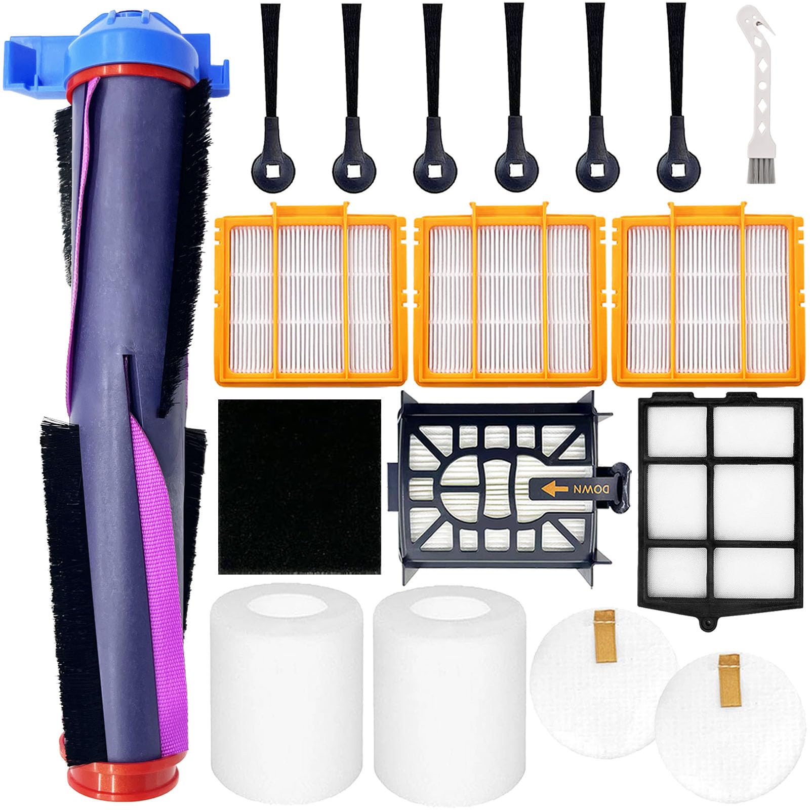 Replacement Parts for Shark Power Detect/Detect Pro RV2820AE AV2800ZE RV2820YE RV2820ZE AV2820S AV2820AE RV2800AE RV2800S Vacuum,Main Brush Filter Side Brush Pre Filter Pre-Motor Foam&Felt Filter