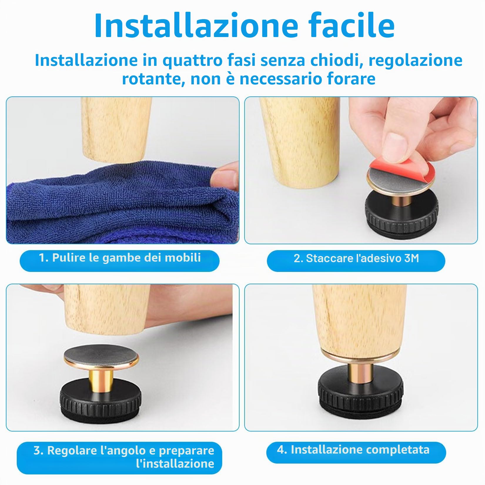 10 PzPiedini per Mobili Regolabili in Altezza 24 - 37 mm, Piedini Regolabili per Mobili, Gambe Piedi per Mobilie Tavolo Sedia Divano Letto Mensole Piedini di Livellamento, con Cuscinetti & Accessori