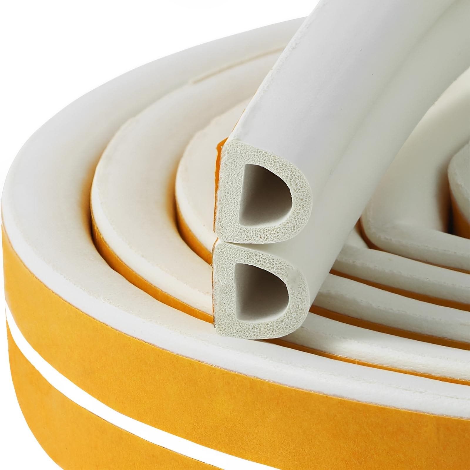 Weather Stripping Seal Strip Tape, Doors Windows Frame Self Adhesive D Type Foam Sealing Tape, 32.8Ft Rubber Soundproof Insulation Cell Foam Stripping, White
