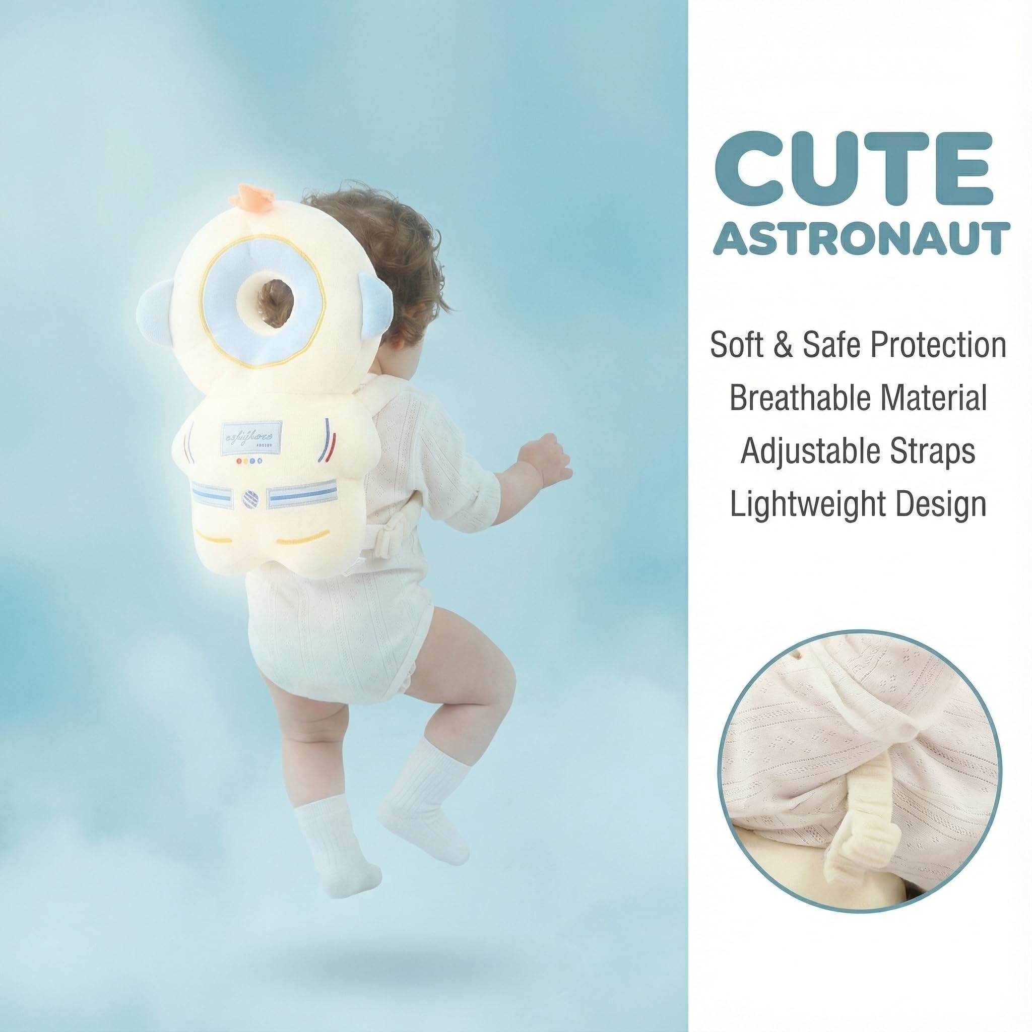 Mochila protectora de cabeza de bebé, almohada de protección suave y ligera para Bebe caminar y gatear (astronauta