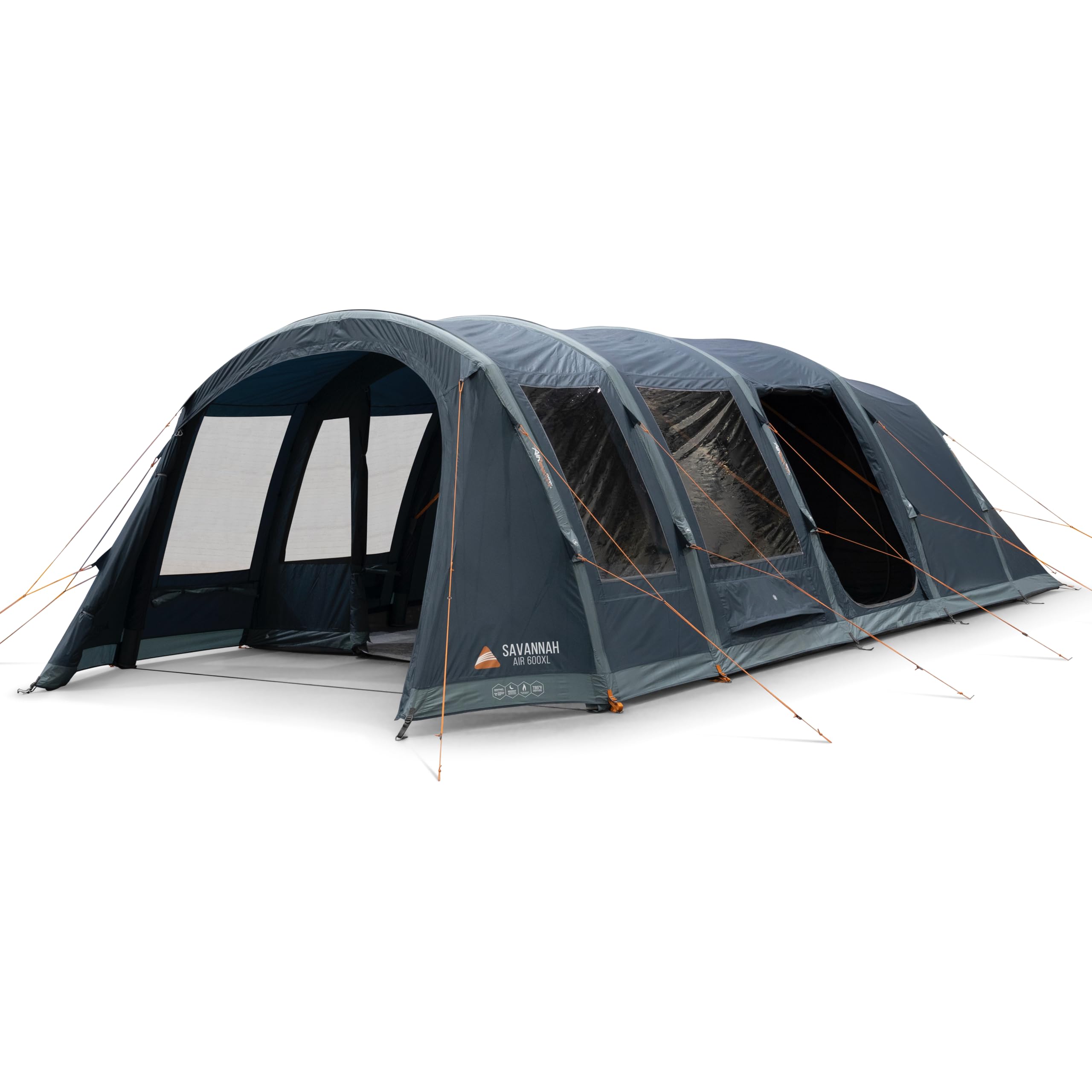 Vango Savannah Air 600XL Aufblasbares Familienzelt für 6 Personen, AirBeam® Fast Pitch, großer Doppelwohnbereich, Queen-Size-Schlafzimmer, 4000 mm wasserdicht, Bodenplanenschutz im Lieferumfang