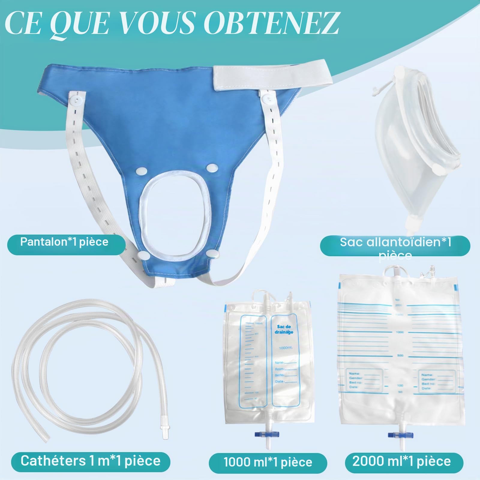 Sac de collecte d'urine pour homme - Réutilisable et portable - Drainage urinaire avec 2 systèmes de sacs de cathéter d'urine (bleu-personnes âgées)