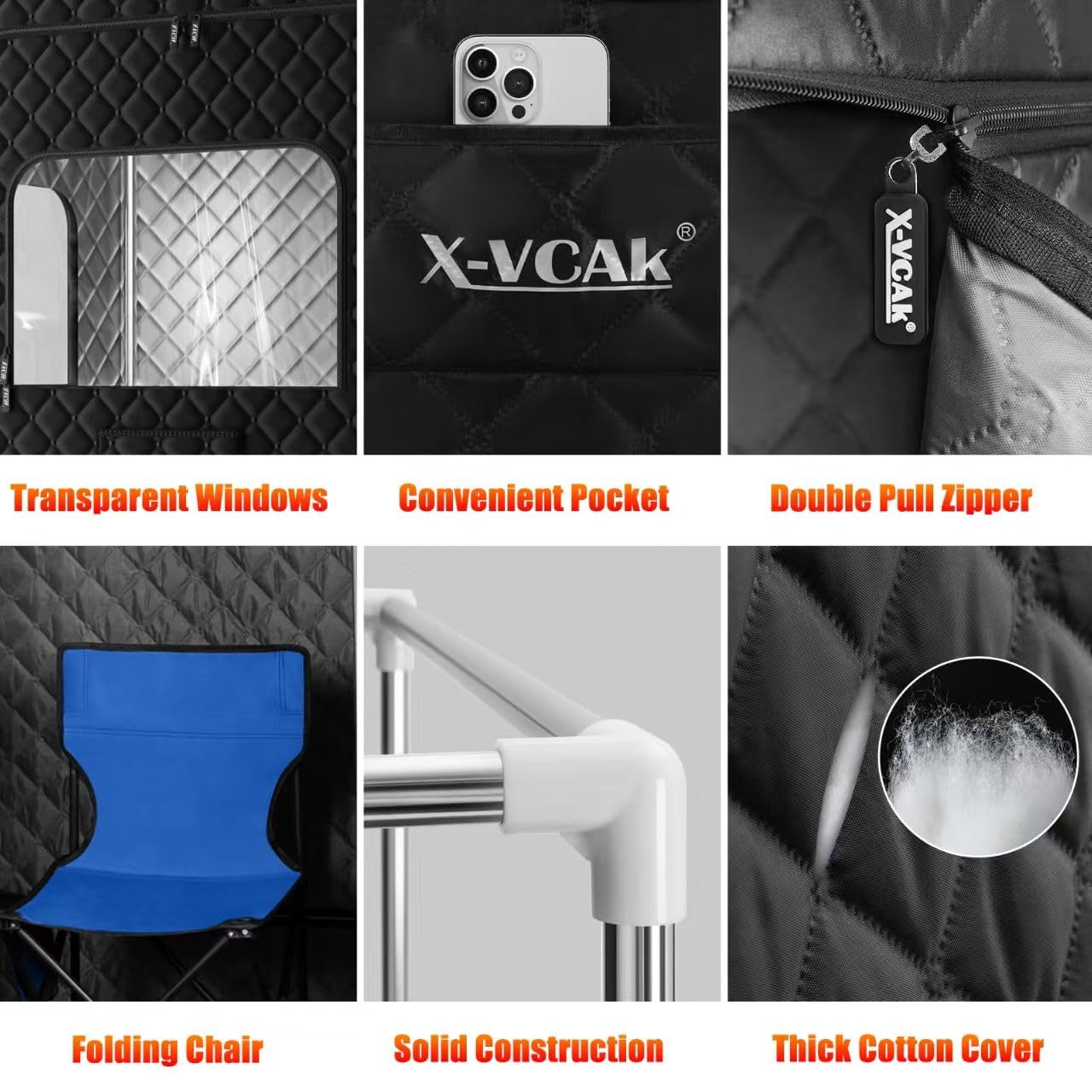 X-Vcak 2 Person Sauna, Portable Steam Sauna with 5 Layer Waterproof, Portable Sauna Tent with 2 Steamers, 2 Folding Chair, - Image 3