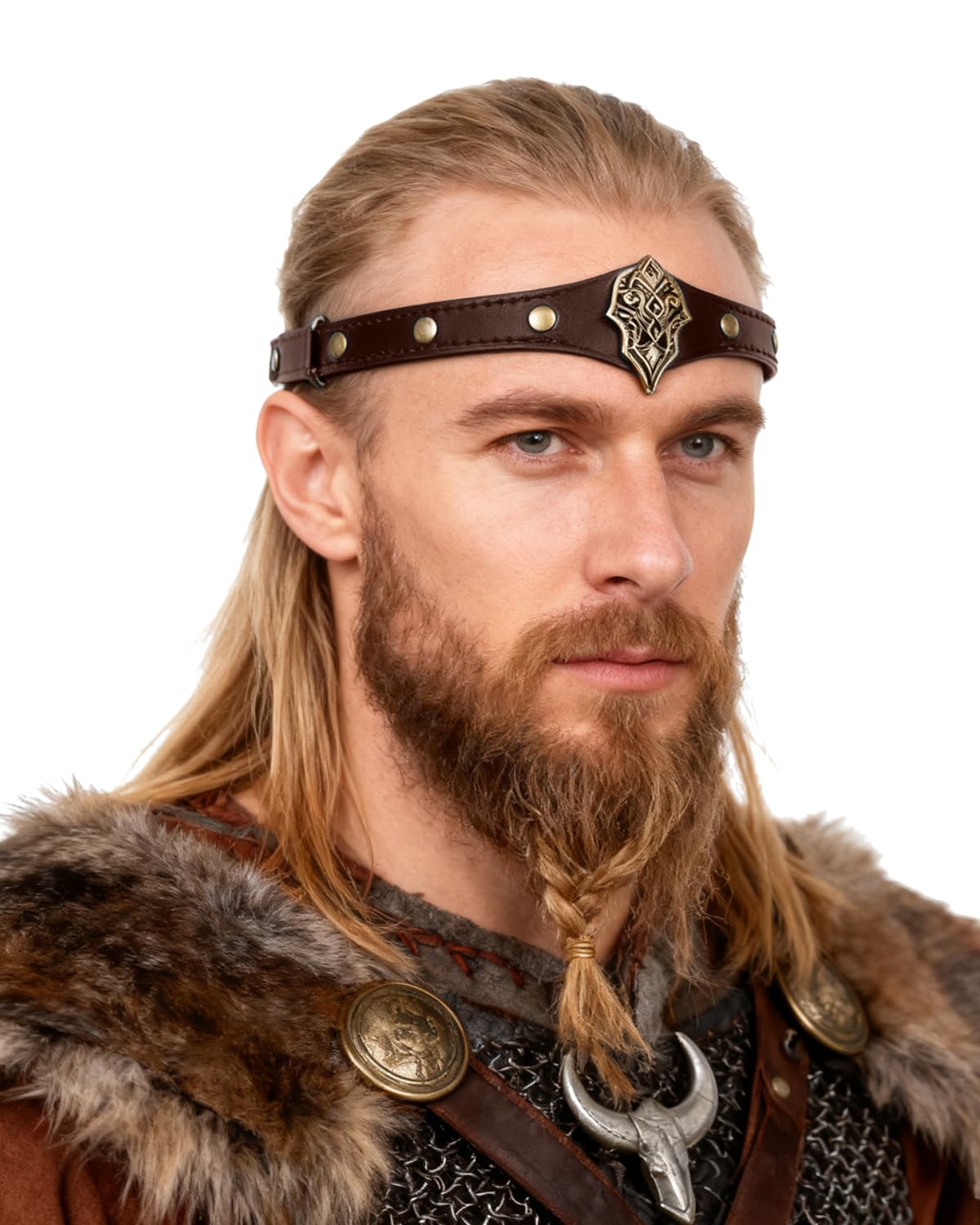 keland Opaska na czoło ze skóry Wikingów, średniowieczna, ozdoba głowy dla kobiet i mężczyzn, Halloween, Cosplay, średniowieczna LARP (AB-Copper)