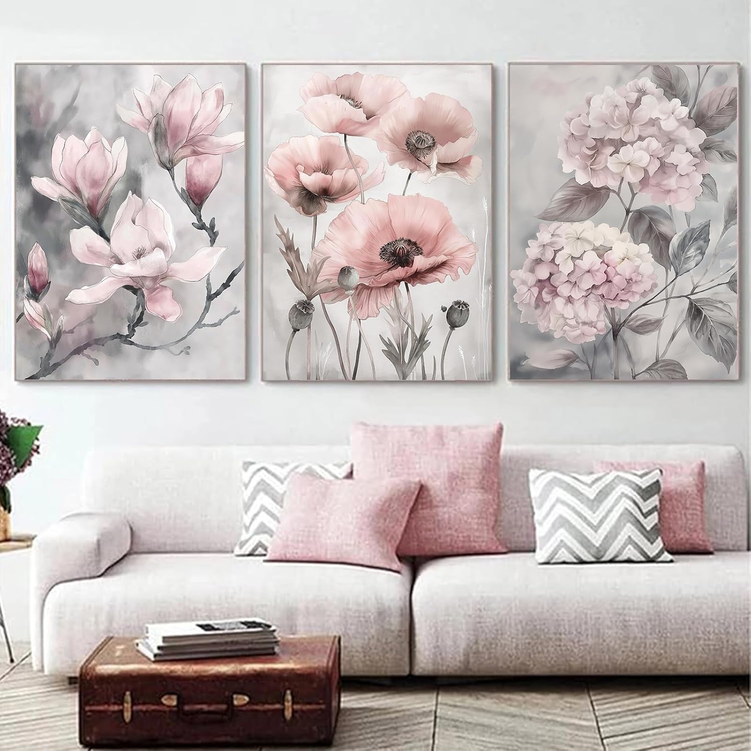 Large Pink Floral Canvas Wall Art Hydrangea Flower Pictures